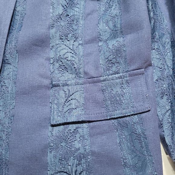 NWT Coldwater Creek Women's Linen Blend Hint Of Lace Blue Blazer Jacket Size PM - Picture 4 of 10